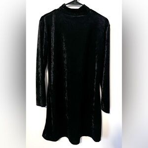 Vintage Y2K Carreau Sport Black Crushed Velvet Dress Long Sleeve Mock Neck MED